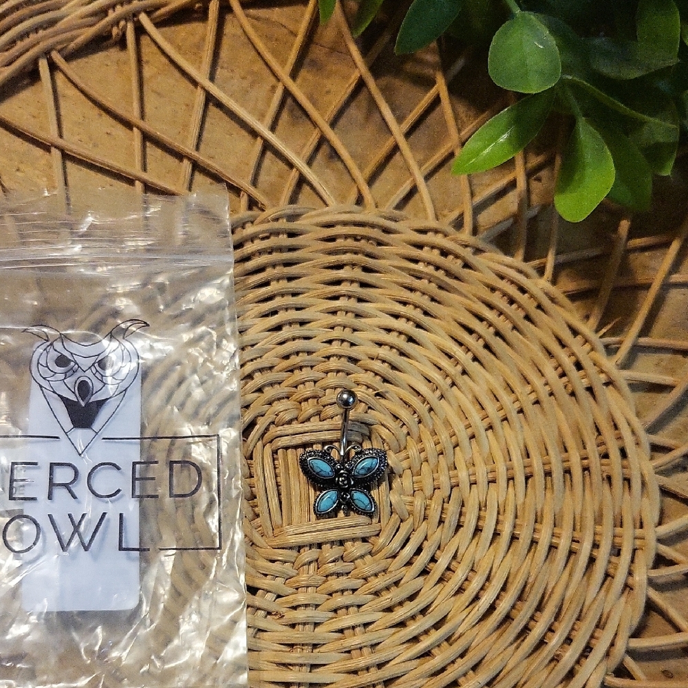 Pierced Owl Blue Butterfly Navel Ring